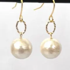 ハンドメイドピアス❣️国産コットンパールキスカ12mm
