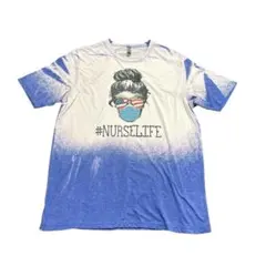 プリントTシャツ　 ナースライフ　ブリーチ加工　古着　ブルー　XL 8Scのサムネイル