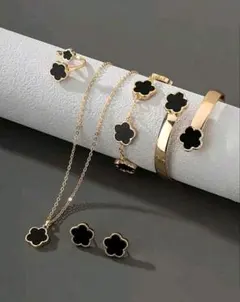 フラワー ブレスレット ネックレス リング ピアス 5点セット