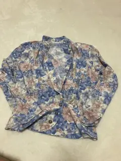 JOLIE FILLE 総柄シャツブラウス M 9R 青ピンク レトロビンテージのサムネイル