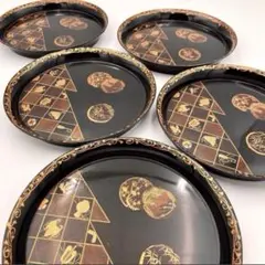 黒漆銘々菓子皿 10枚セット 金彩家紋風 - メルカリ
