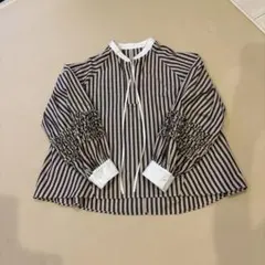 アダムエロペ ウエストシェイプギャザーブラウス ストライプ シャツ