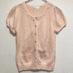 ○ロディスポット パフスリーブ サマーニット 刺繍カーディガン ピンク Mのサムネイル