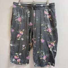 【美品】花柄 スウェット ハーフパンツ ルームウェア グレー L相当