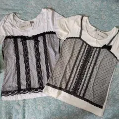 新品 L 本物レース重ね着&騙し絵レース調Tシャツ 2枚セットのサムネイル