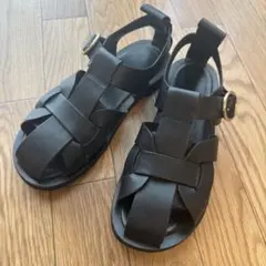 ZARA リアルレザー　グルカ　サンダル　37 黒　ブラックのサムネイル