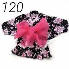 【美品】浴衣ドレス120黒 ピンク 花柄 ワンピース 6-7才 調整可のサムネイル