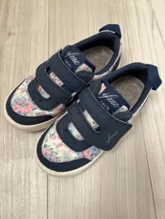 【美品】 IFME イフミー キッズ スニーカー 花柄 カラン 19cm 紺