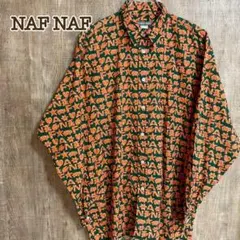 ユーロ古着 ナフナフ NAF NAF 総柄シャツ グリーン×オレンジ T2