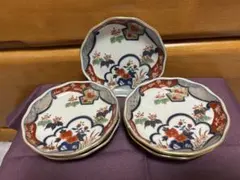 美品】有田焼 源右衛門窯 染錦柘榴絵 八角皿 3枚セット 銘々皿 小皿