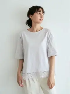 earth music&ecology ボートネック 裾レース プルオーバー