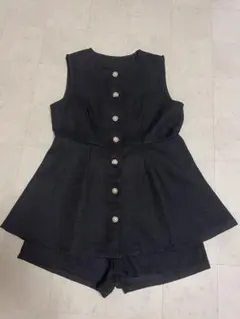 レディースベスト パンツセットアップ 黒 ツイード素材