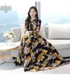 BAYMA購入 花柄 長袖シャツワンピース