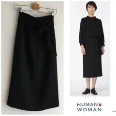 ◎ヒューマンウーマン みもれ丈 ジョーゼット リボン タイト ロング スカート