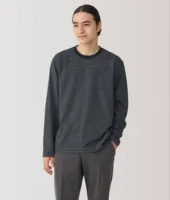 無印良品　紳士　天竺編みクルーネック長袖Ｔシャツ（ボーダー）