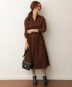 アーバンリサーチ　コーデュロイ　シャツワンピース　カーキ