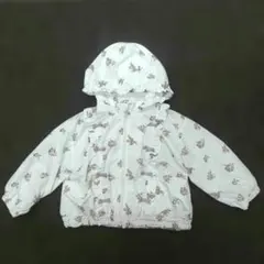 フード付きジャケット【100】白 ウインドブレーカー フリル 花柄 リボン