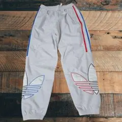 adidas トリコロール ビッグロゴ ナイロン トラックパンツ L