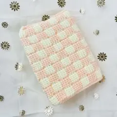 【アフガン編】ブックカバー 市松模様 ハンドメイド 文庫本用 オレンジ×イエロー