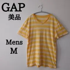 美品 GAP ギャップ Vネック半袖Tシャツ ボーダー 黄 コットン メンズ M