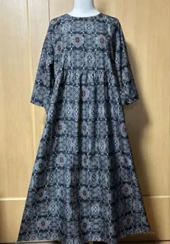 4 着物リメイク　大島紬　ギャザーワンピース