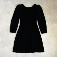 80s vintage ベロアフレアワンピース 長袖 黒 クラシック レトロ