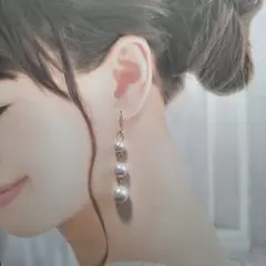 模造パール　ゴールド　ロングピアス　韓国風　揺れる　結婚式　誕生日　匿名発送