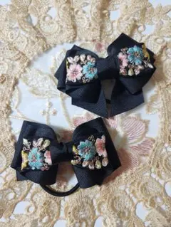 クリスマスSALE!!インド刺繍リボン ヘアゴム　2個セット　親子お揃い