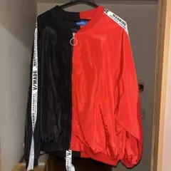 ナイロンジャケット 黒/赤 アートプリント