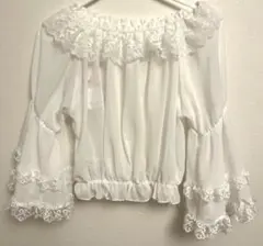 ブラウス　姫袖　オフショルダー ホワイト トップス レース　眞白ありす　しまむら