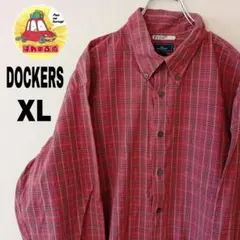 USA古着 DOCKERS 長袖ボタンシャツ　XL レッド　ブラック
