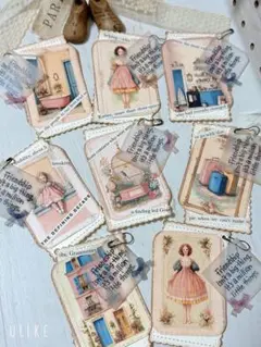 * レトロ柄*タグ*handmade*8枚セット*