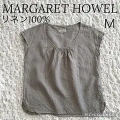 MARGARET HOWELL リネン100% 半袖 ブラウス シャツ カーキのサムネイル