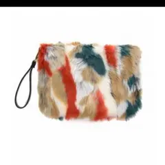 【大人気】2WAYファークラッチ ミックスファー レッド系 パーティーにも 新品