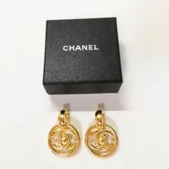 箱付 CHANEL シャネル ロゴ 総柄 大ぶり スイング 2way ゴールド 