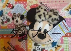 2点　ミニー　ぬいぐるみチャーム　ショルダーバッグ　レオパード　ヒョウ柄ブラウン