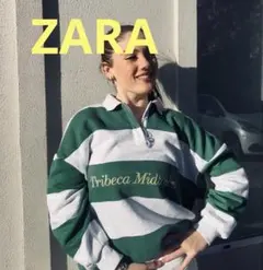 ZARA 緑とグレーのラガーシャツ L 美品　スウェット