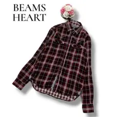 BEAMS HEART ビームスハート メンズ　長袖シャツ　チェック　M 赤　黒