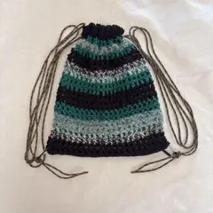 【ハンドメイド・完成品】ナップサック　メッシュ　綿　編み物　リュック　バッグ