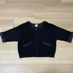 ジップアップカーディガン 七分袖　140 ブラック