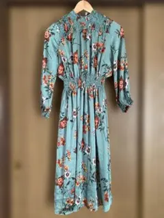 ZARA BASIC COLLECTION 花柄 長袖 ワンピース グリーン M