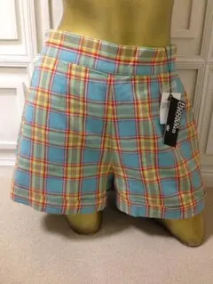 【0761】RODEO CROWNS チェック柄 ショートパンツ M ブルー