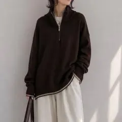 パルジレリ［L］上品クール◎高級◎バイカラー◎メンズ◎ウール調ハーフジップニットのサムネイル