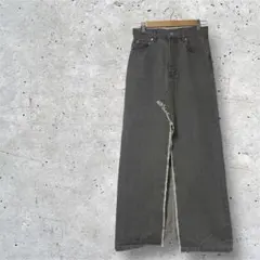 モードな主役級！クラッシュフロントスリット デニムロングスカート（グレー）