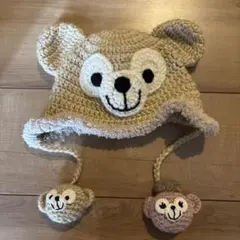 クマの顔 ベビー帽子 ベージュ