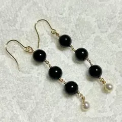 モリオン　淡水パール　天然石　パワーストーン　ピアス　サージカルステンレス