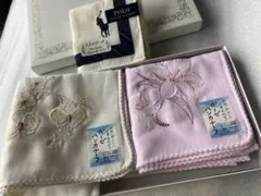 ポロ ラルフローレン　大人のガーゼ　ミニサイズ　刺繍ガーゼハンカチ　蘭と百合