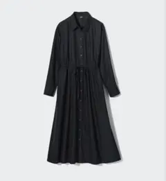 コットンロングシャツワンピース　シャツワンピース　黒　ユニクロ　ロングワンピース