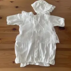 ホワイトフリルドレスと帽子セット お宮参り セレモニードレス 退院着