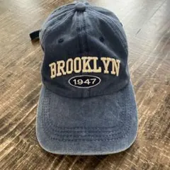 HOOK アメカジアンティーク風英字刺繍キャップ　ベースボールキャップ　ブルー